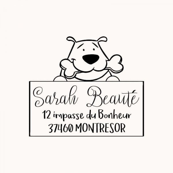 Tampon adresse chien n°347 à personnaliser 50x45mm Tamporelle Tampon adresse chien n°347 à personnaliser 50x45mm Tamporelle