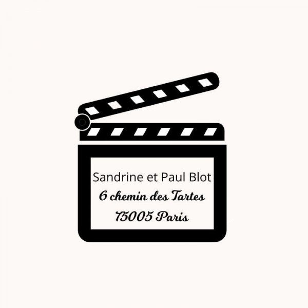 Tampon adresse clap de cinéma n°349 à personnaliser 50x50mm Tampon adresse clap de cinéma n°349 à personnaliser 50x50mm